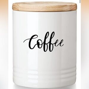 Porcelin White Coffee Canister with Wooden Lid
